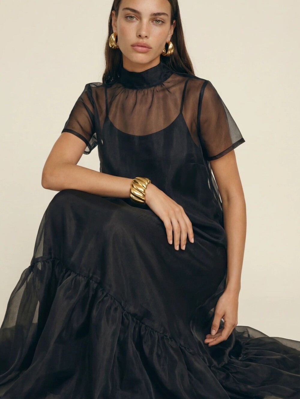 Few Moda Caara Black Sheer Yoke Maxi Dress - Picture 6 of 9